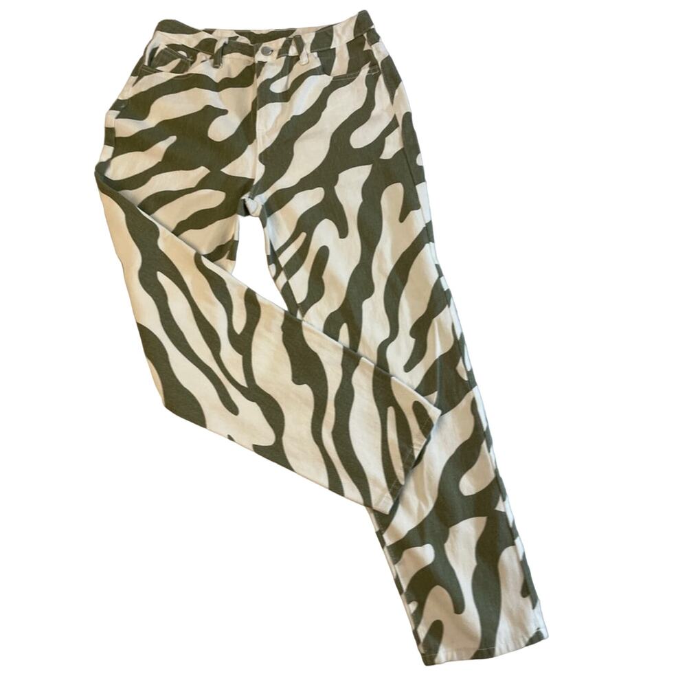 SHEIN Women Olive Green Zebra Striped Jeans Women's Size M
